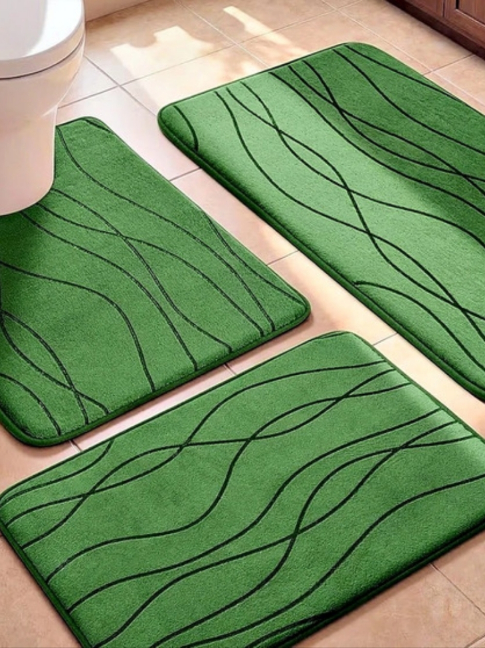 Amazon Basics Green Geometric Bath Mat Set NWT 3 Piece